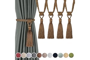 Fenghuangwu Curtain Tiebacks Tassel Tie-Backs, Rope Curtain tie Backs Handmade Curtain Holdbacks Made from Polyester (Coffee, 4p)