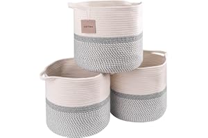 voten Storage Cubes 13x13’’ for Cube Shelves Organzier,Cotton Rope Storage Bin,Cube Storage Bin 13x13’’ for Closet,Toys,Multipurpose Woven Storage Basket for Organizing,3Pack Round Mixed Gray