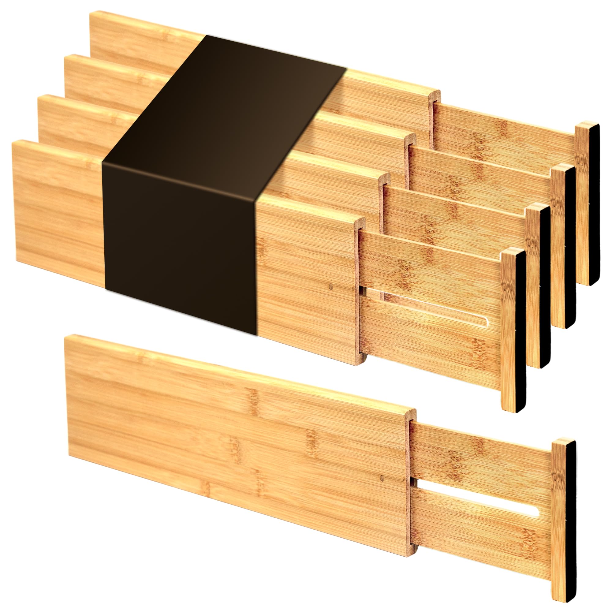 Photo 1 of Utoplike Bamboo Drawer Dividers Large(Fits 18.6"-20.6" Drawer Inner Size, Height > 4.05"), Adjustable Kitchen Drawer Organizers for Clothing, Spring Loaded, 4 pcs