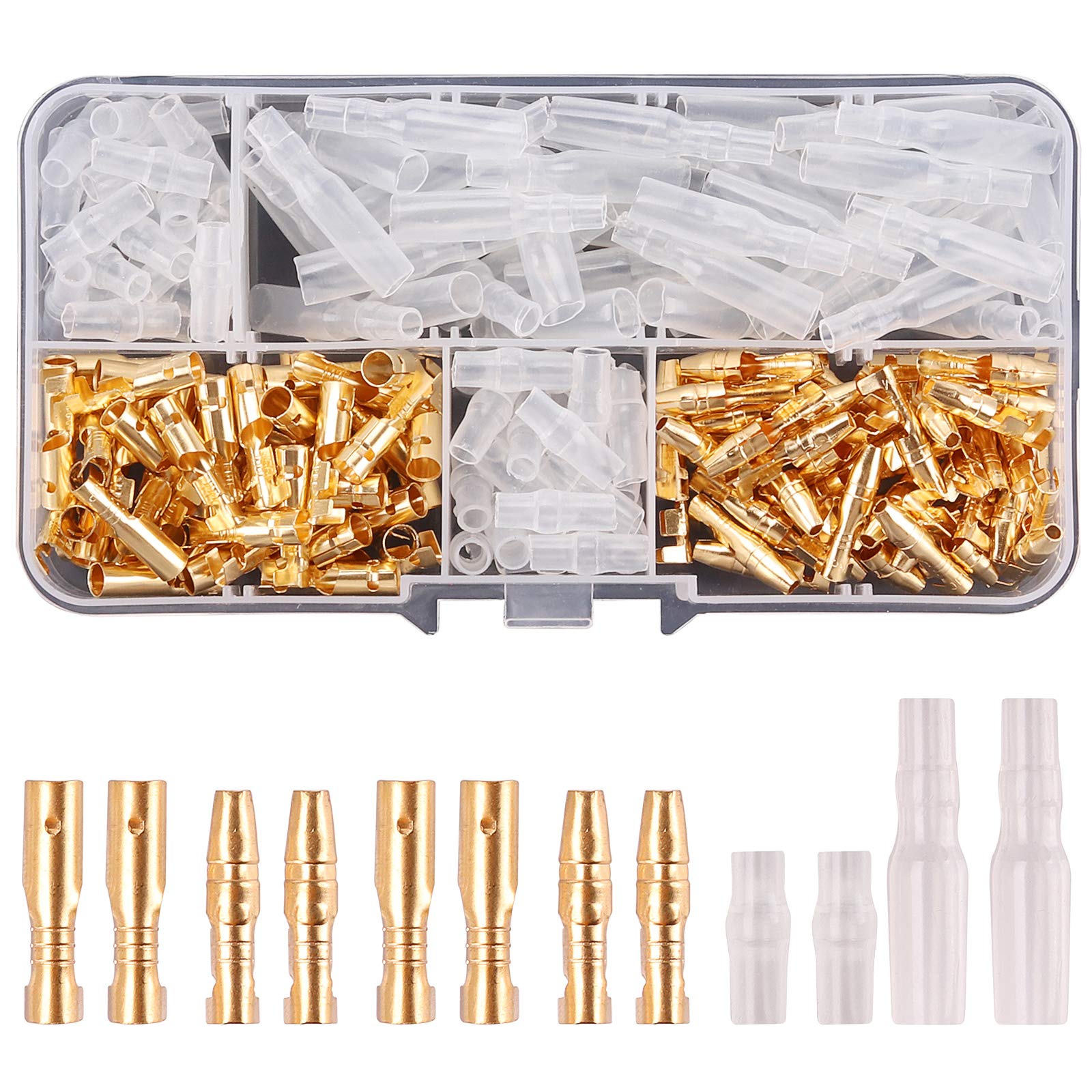 Kinstecks 200PCS 3.9mm Bullet Connectors Kit Brass Bullet Male & Female Wire Terminals Connector with Insulation Cover for Motorcycle Motorbike Car Truck Scooter Boats Electric Instruments