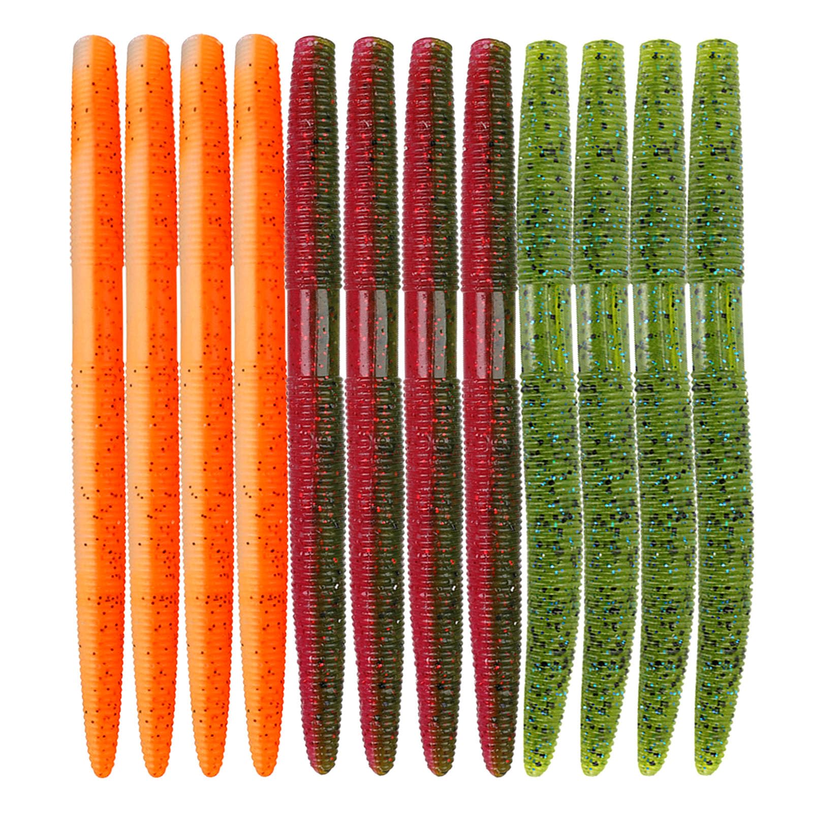 LAIBOREC Senko Bait, 12PCS Fishing Soft Plastic Lures, 5.71inch Worms Bass Fishing Lure Kit Rubber Stick Baits with Salt for Wacky Rig Saltwater Freshwater