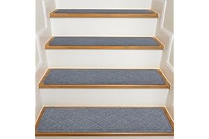 KOOTETA Stair Treads for Wooden Steps Indoor, 15 Pack 8" X 30" Non Slip Carpet Stair Treads with Reusable Adhesive for Kids Elders and Dogs, Surface Polyester TPR Backing Stair Runner Rugs, Dark Grey