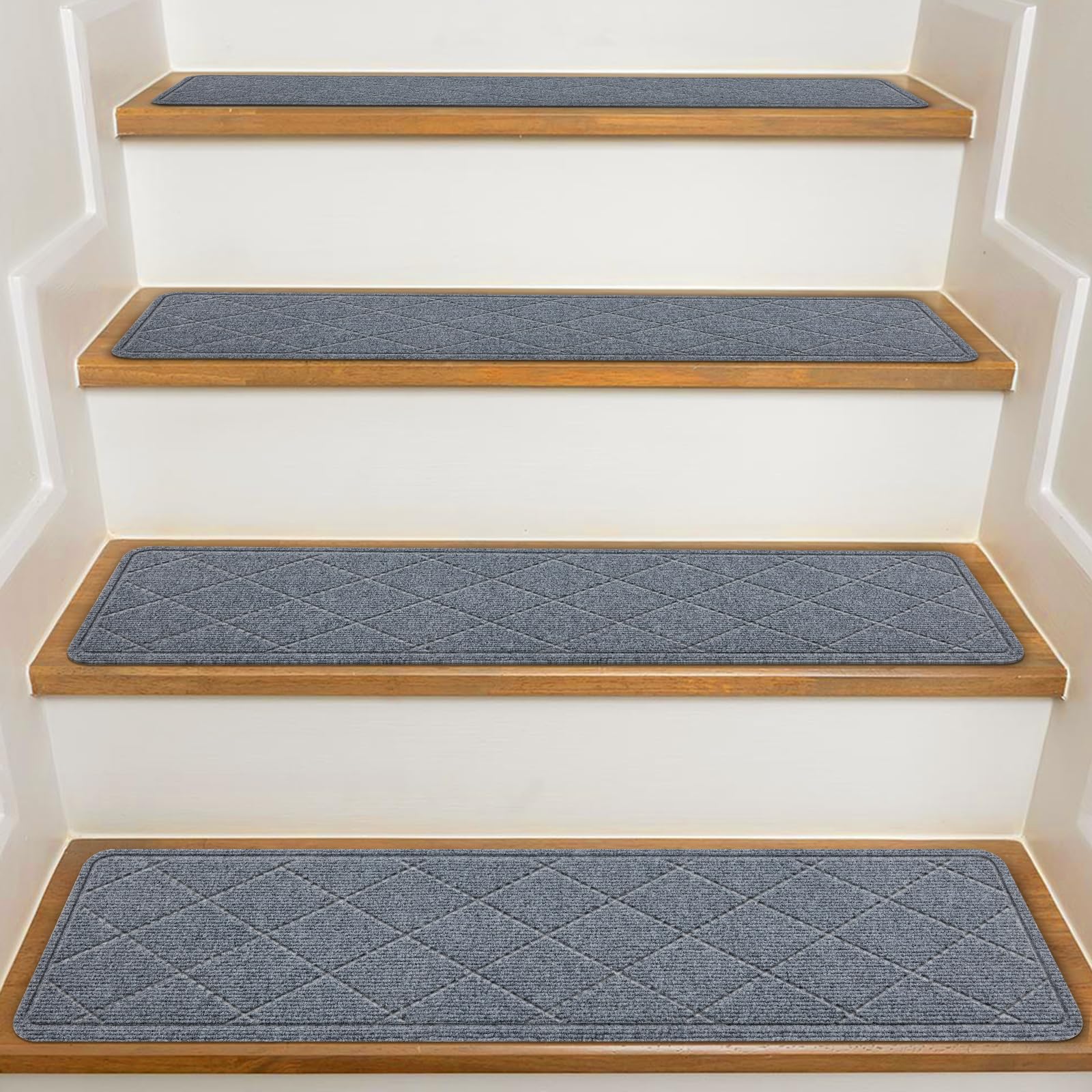 Photo 1 of KOOTETA Stair Treads for Wooden Steps Indoor, 15 Pack 8" X 30" Non Slip Carpet Stair Treads with Reusable Adhesive for Kids Elders and Dogs, Surface Polyester TPR Backing Stair Runner Rugs, Dark Grey