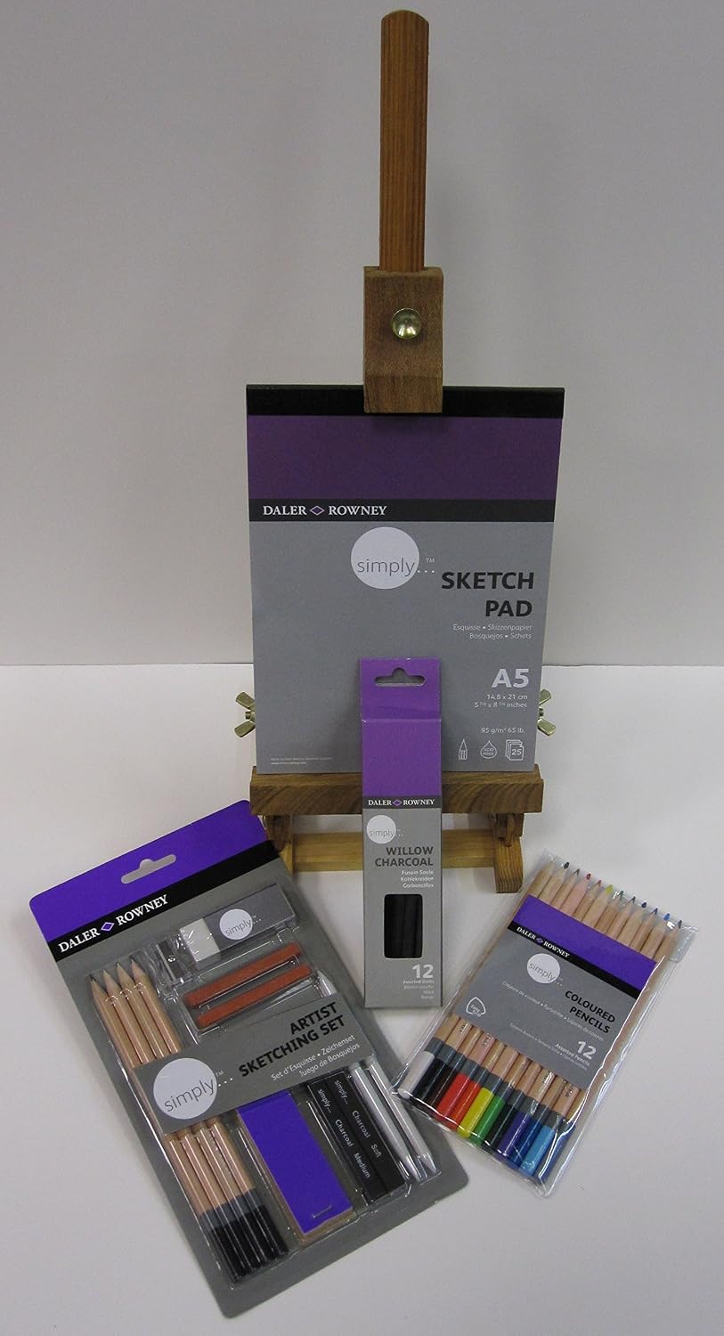 Daler-Rowney Simply Colouring Pencils, Cardboard Box, Sketching Creative Easel Set, 59pcs, Assorted