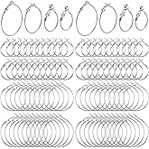 PAGOW 96Pcs Earring Hoops for Jewelry Making, Hypoallergenic Alloy Round Earrings Finding, Silver Open Beading DIY Earrings Craft Art Accessories