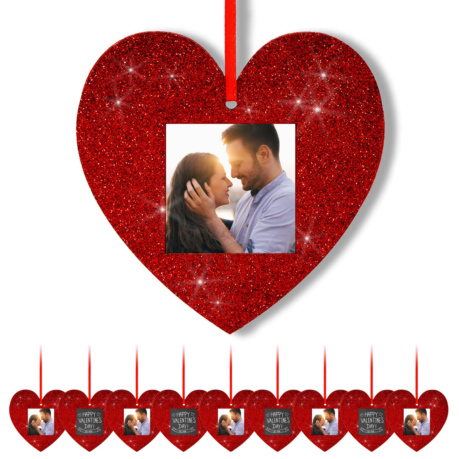 Fassory 20 Pcs Photo Frame Ornaments Heart Shape Valentines Decorations, Photo Gift Tags, Anniversary Decoration Photo Baubles, Birthday Party Supplies (Red Heart)