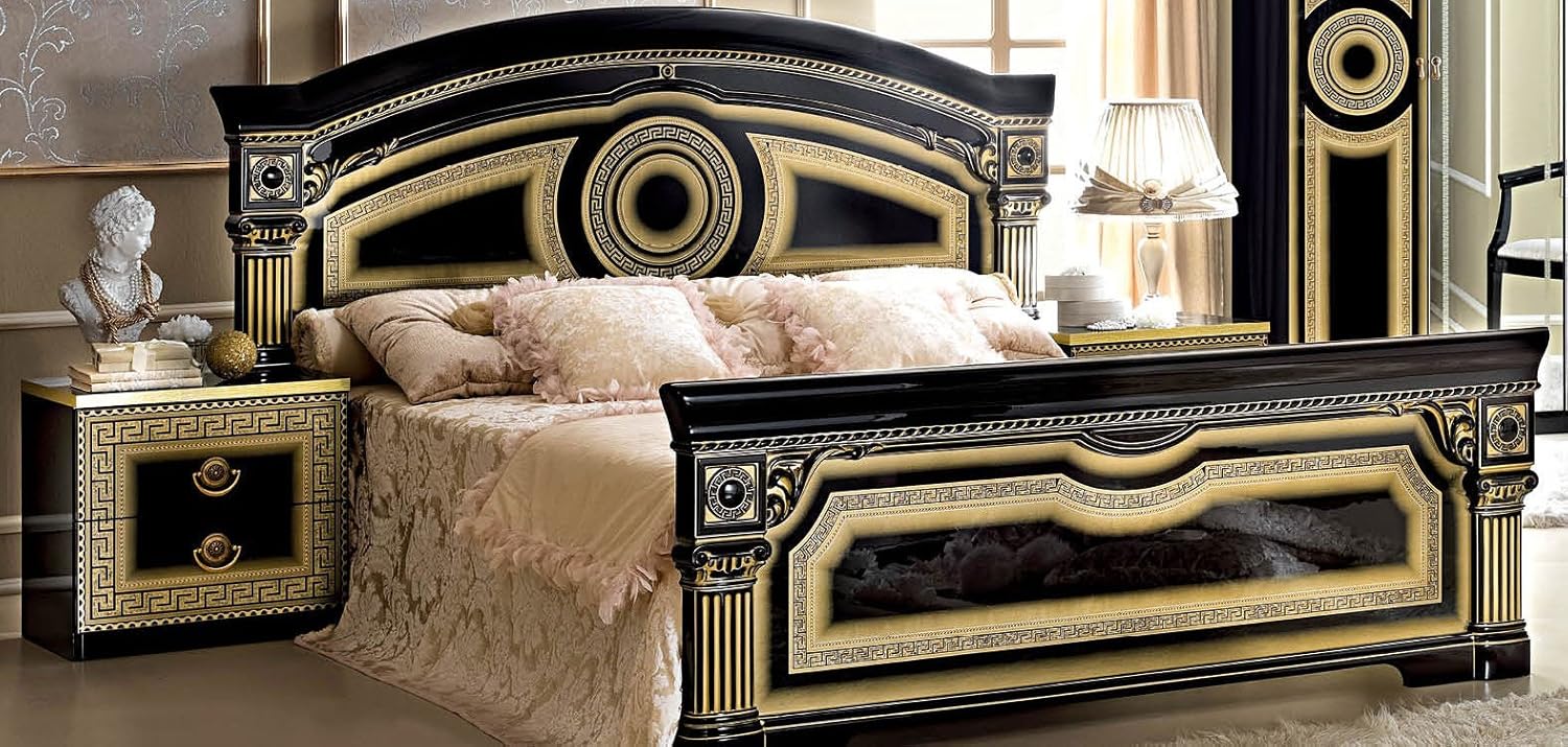 Amazon Com Esf Furniture Aida Black Gold Lacquer Finish