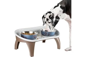 Dog Bowl Stand - 8.5 Inch Tall Feeding Tray for Dogs and Cats, Dog Bowl Stands for Large Dogs with Splash Guard and Non-Skid Feet by Petmaker (Brown)