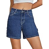 luvamia Jean Shorts for Women High Waisted Trendy Casual Utility Stretchy Denim Jorts Cutoff Long Shorts with Pockets