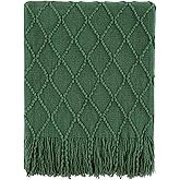 BOURINA Green Throw Blanket 50x60 Inches Throw Textured Solid Soft Sofa Couch Decorative Knit Blanket