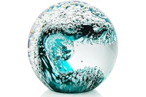 YWHL Hand Blown Crystal Wave Ball, Sea Glass Decor, Glass Art Ocean Decor, Ocean Themed Gifts for Aquarium Sea Lovers, Collectible Figurines Paperweight for Home Office