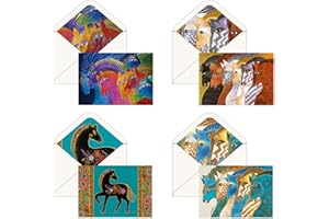 RainCaper Laurel Burch Keepsake 5x7 Blank Stationery Greeting Note Cards With Decorative Envelopes, Gift Boxed Set of 16 | 300 GSM Cardstock (Laurel Burch Horses)