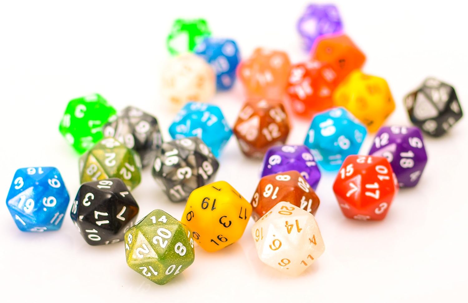 25 Count Assorted Pack of 20 Sided Dice Multi Colored Assortment of
