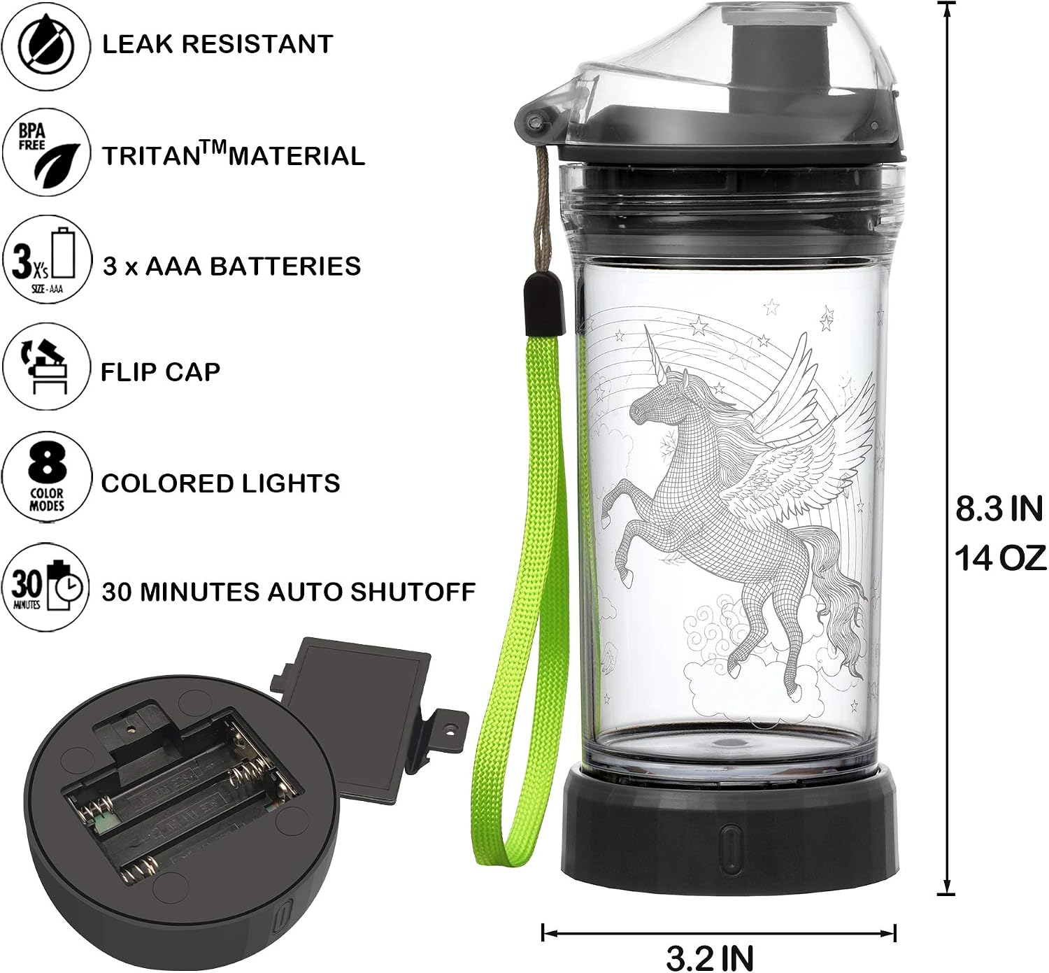 Lightzz Kids Water Bottle with 3D Glowing Shark LED Light, 14 OZ Tritan BPA Free - Image 5