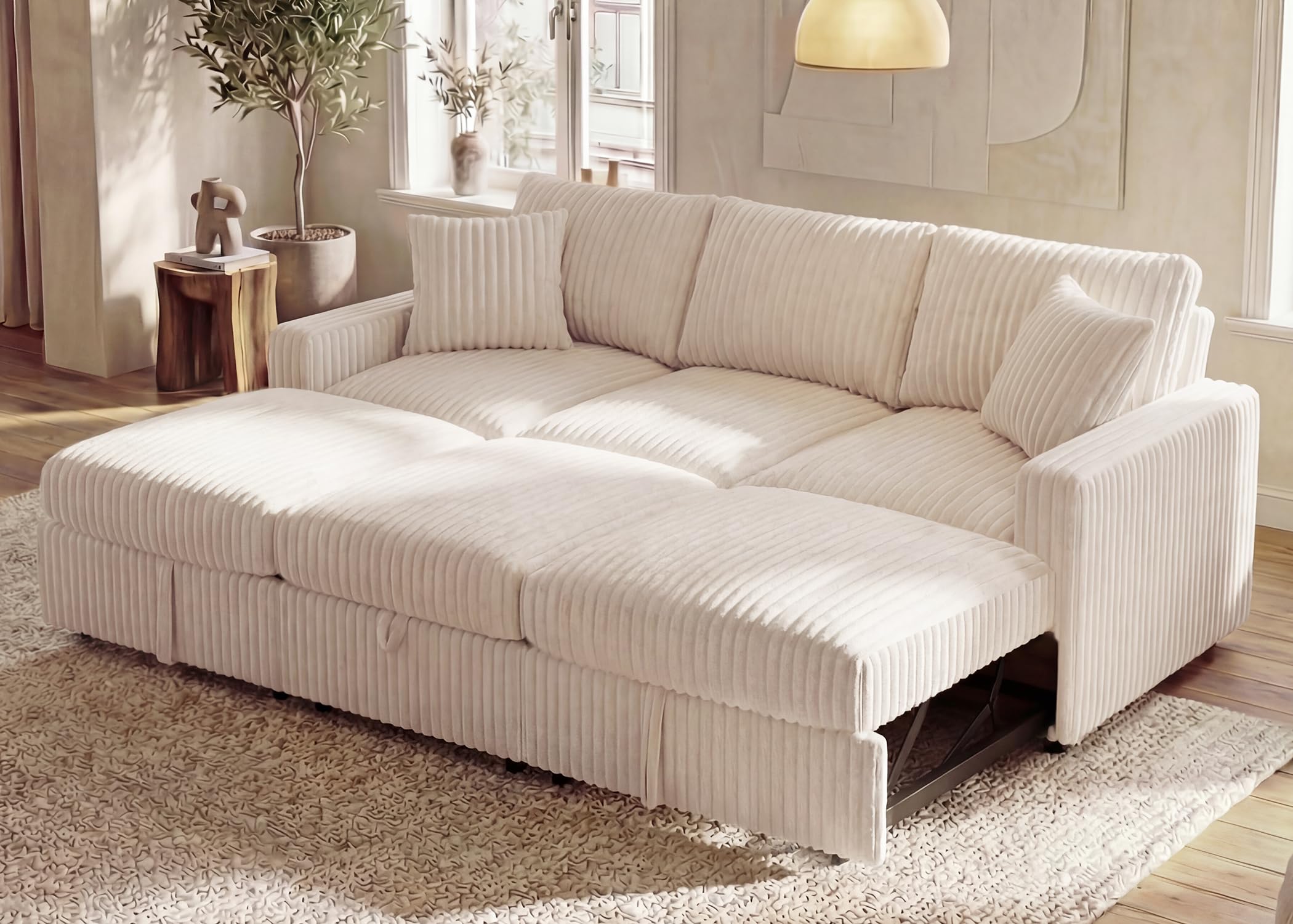 Photo 1 of ***CARTON D***HONBAY 94.5 Inch Modular Sectional Sleeper Sofa with Pull Out Bed, Convertible L & U Shaped Couch with Storage & Adjustable Backrest, Velvet White