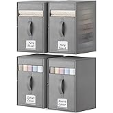 FGNTWP 4 Pack Large Bed Sheet Organizers and Storage, (King & Queen Size) Sheet Organizer for Linen Closet, Foldable Bedding Storage Box with Window for Bedsheets, Blanket, Duvet Cover and Pillowcase