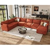 ABCASA 167.5" Oversized Modular Sectional Sofa, U Shaped Convertible Couch with Movable Ottoman, Large 8 Seat Corner Couches for Living Room Deep Seat Terracotta Chenille