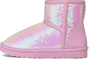 K KomForme Girls Winter Boots Sparkle Sequins Warm Snow Shoes Fur Lined Lightweight Comfy (Toddler/Little Kids/Big Kids)