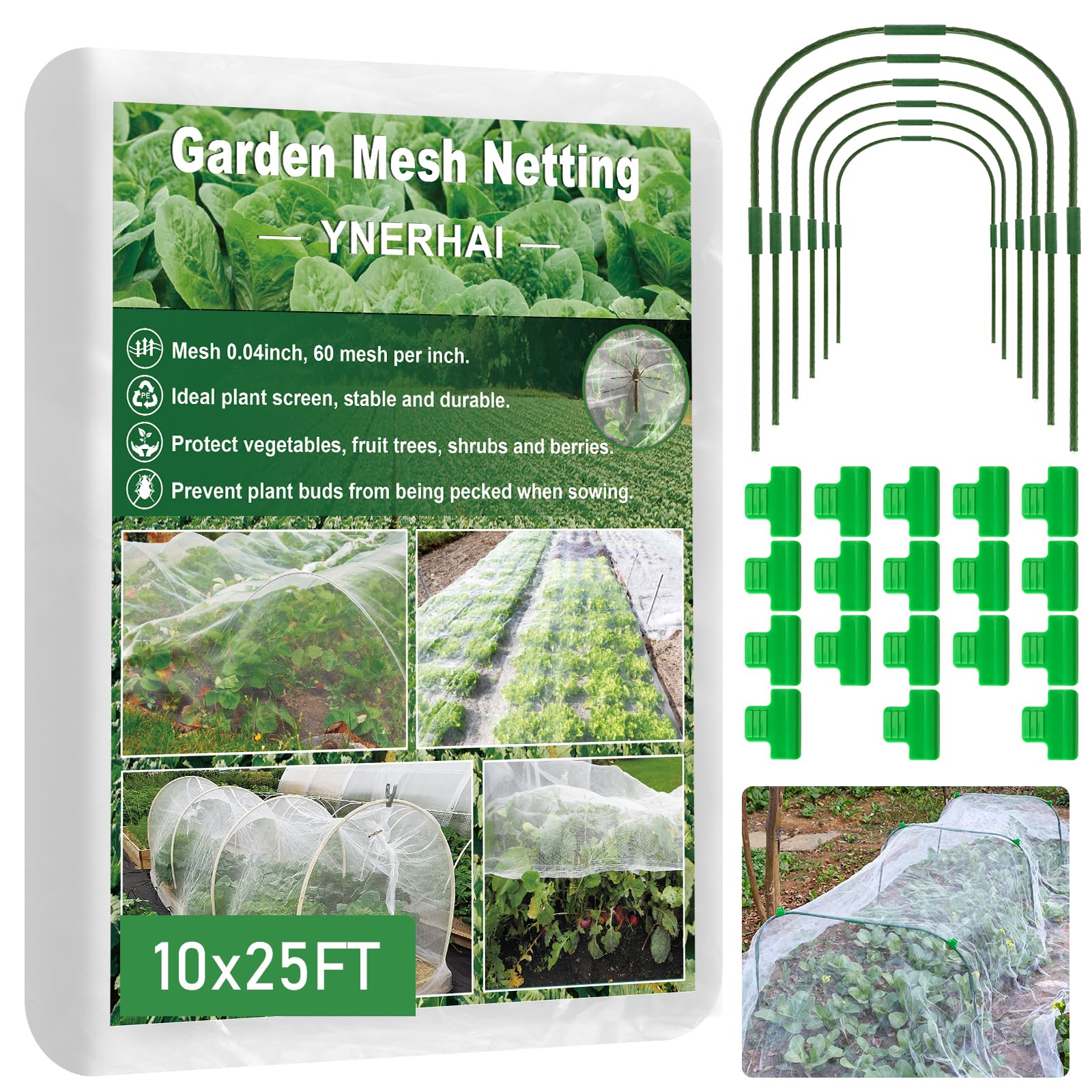 Photo 1 of Garden Mesh Netting Kit, 10 * 25FT Ultra Fine Plant Netting Mesh Covers?Row Cover Net Protection for Tree Fruit Barrier Vegetable Fruits Flowers Shrubs Plant Covers Net