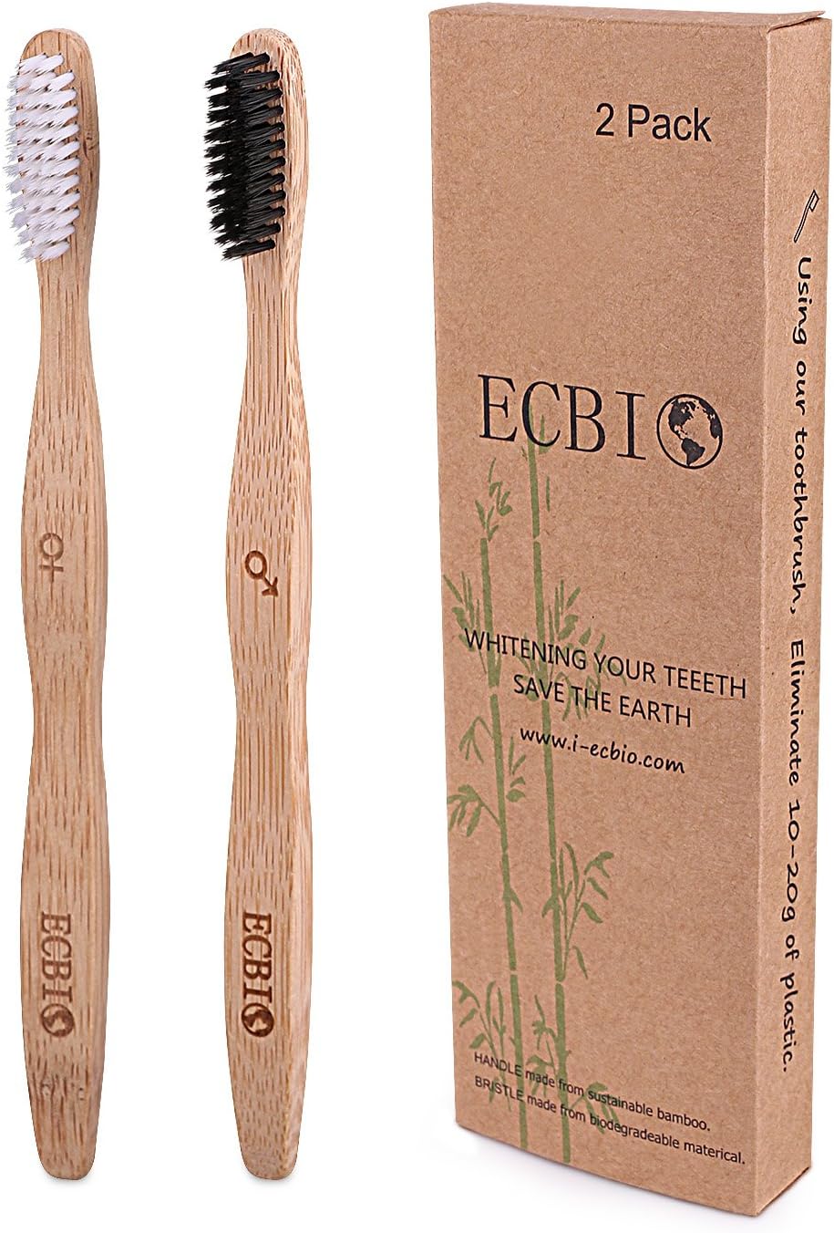 ECBIO Biodegradable Eco-Friendly Natural Bamboo Charcoal Toothbrush - Pack Of 2