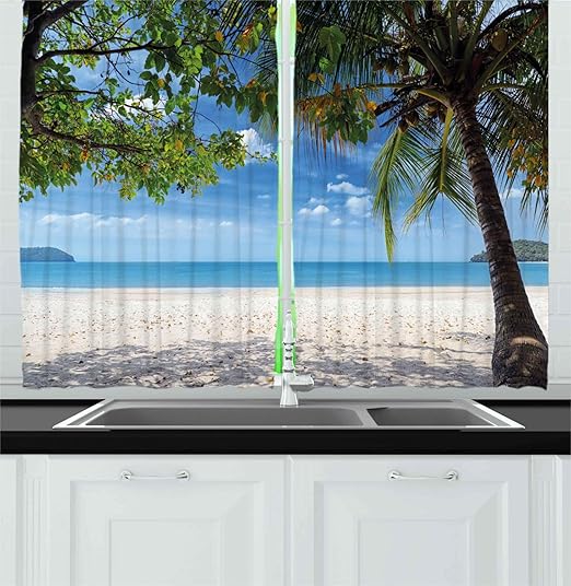 Amazon Com Ambesonne Summer Kitchen Curtains Tropical Beach