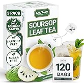 LeafLea 120 Soursop Tea Bags, from 100% Natural Soursop Graviola Leaves | Improve Digestion, Support Healthy Skin &amp; Sleep, Herbal Tea Caffeine-free, Hojas De Guanabana Tea, Non-GMO, Pack of 3