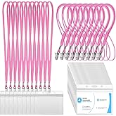 Marspark 100 Sets Clear Name Tags with Lanyard, Lanyards for ID Badges Reusable Strap with ID Holder Plastic Name Badges for Adults Business School Church Conference (Pink)