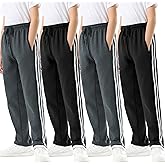 Rolimaka 4 Pcs Boys Sweatpants Soft Fleece Lined Open Bottom Youth Basic Athletic Joggers with Pockets Thermal Pants for Boys