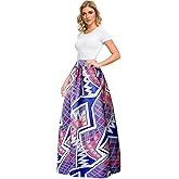 Sinono Women's African Printed Maxi Skirt Flared A Line Long Skirts