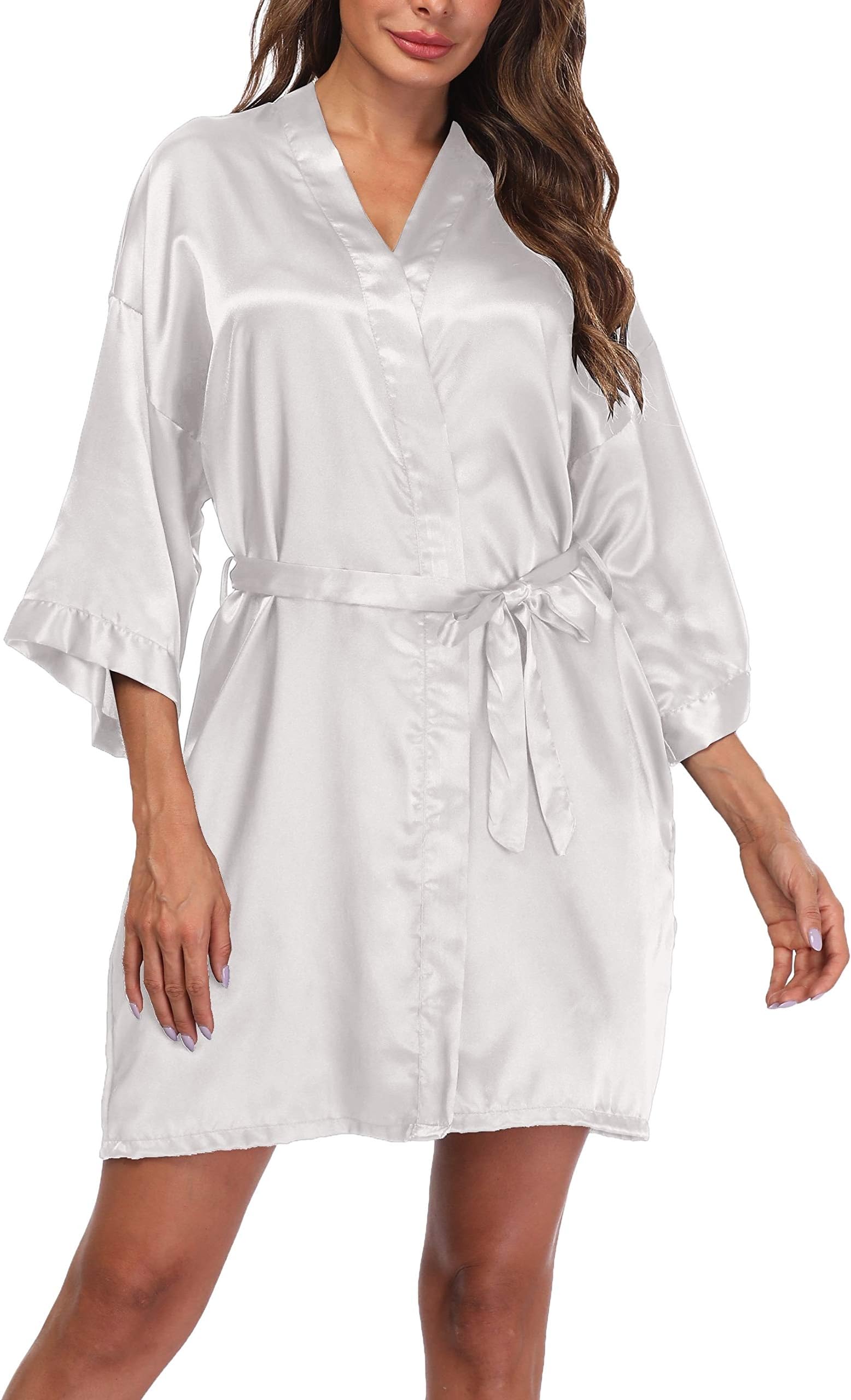 Sueshop Women's Satin Kimono Robes Short Silky Bathrobe Pure Color Robe for Wedding