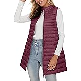 ELFJOY Long Puffer Vest Women Winter Ultra Light Long Down Vest with Stand Collar Black Womens Vests Outerwear
