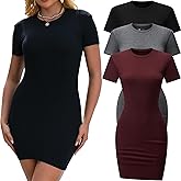 Chongbaijia 3 Pack Summer Dresses for Women 2026 Crewneck Short Sleeve Dress Beach Vacation Mini Bodycon T Shirt Dress