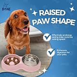Fur & Bone Double Slow Feeder Raised Dog Bowl Pink Stainless Steel Dual Bowl view 4