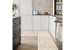 LEEVAN Cushioned Kitchen Floor Mats Set of 2, Non Slip Kitchen Rugs, Tan Anti-Fatigue Kitchen Mat Waterproof, Ergonomic Memory Foam Standing Mat for Bar,Office,Desk,Laundry