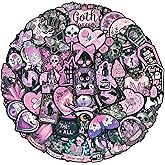 Ychsring Dark Pink Goth Stickers - 50 Pcs Gothic Skull Witchy Waterproof Vinyl Stickers for Water Bottle, Laptop, Phone Case - Graffiti Aesthetic Stickers for Adults Girls & Teens