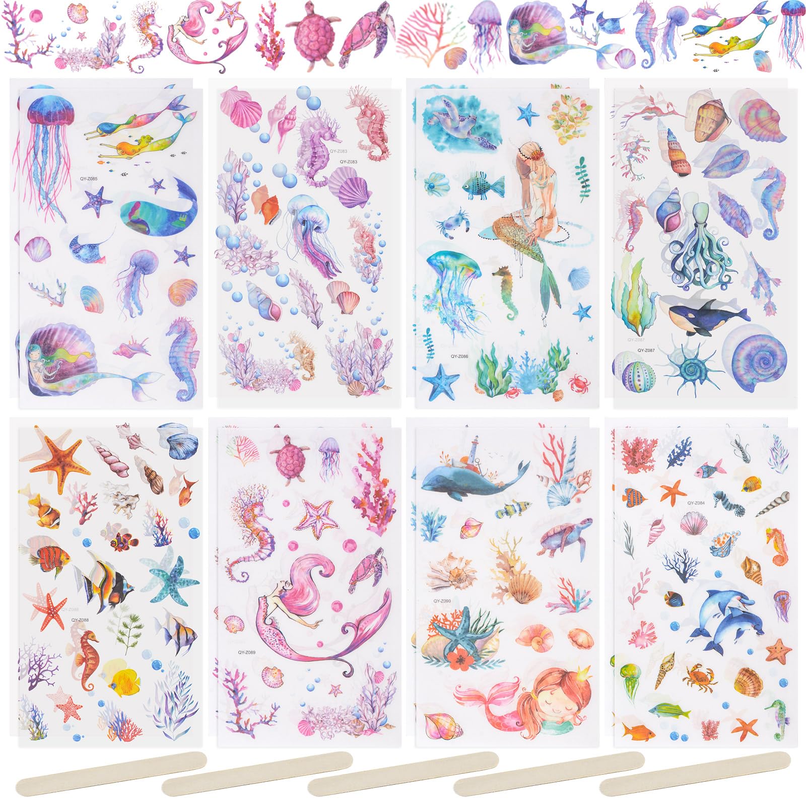 WANDIC 16 Sheets Rub On Transfer Stickers, Fish Pattern Sticker Ocean Aesthetic Decor Scrapbook Sticker for Scrapbook Journal Planner Album (Ocean) (FZ-WD331)