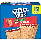 Pop-Tarts Toaster Pastries, Breakfast Foods, Kids Snacks, Value Pack, Unfrosted Strawberry (12 Pop-Tarts)