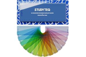 AIDTEQ 15 x Studyteq Professional Dyslexia Colored Reading Overlays and Rulers + Protective Case | Reading Tracking Rulers for Visual Stress, Dyslexia, Irlens Syndrome, and ADHD
