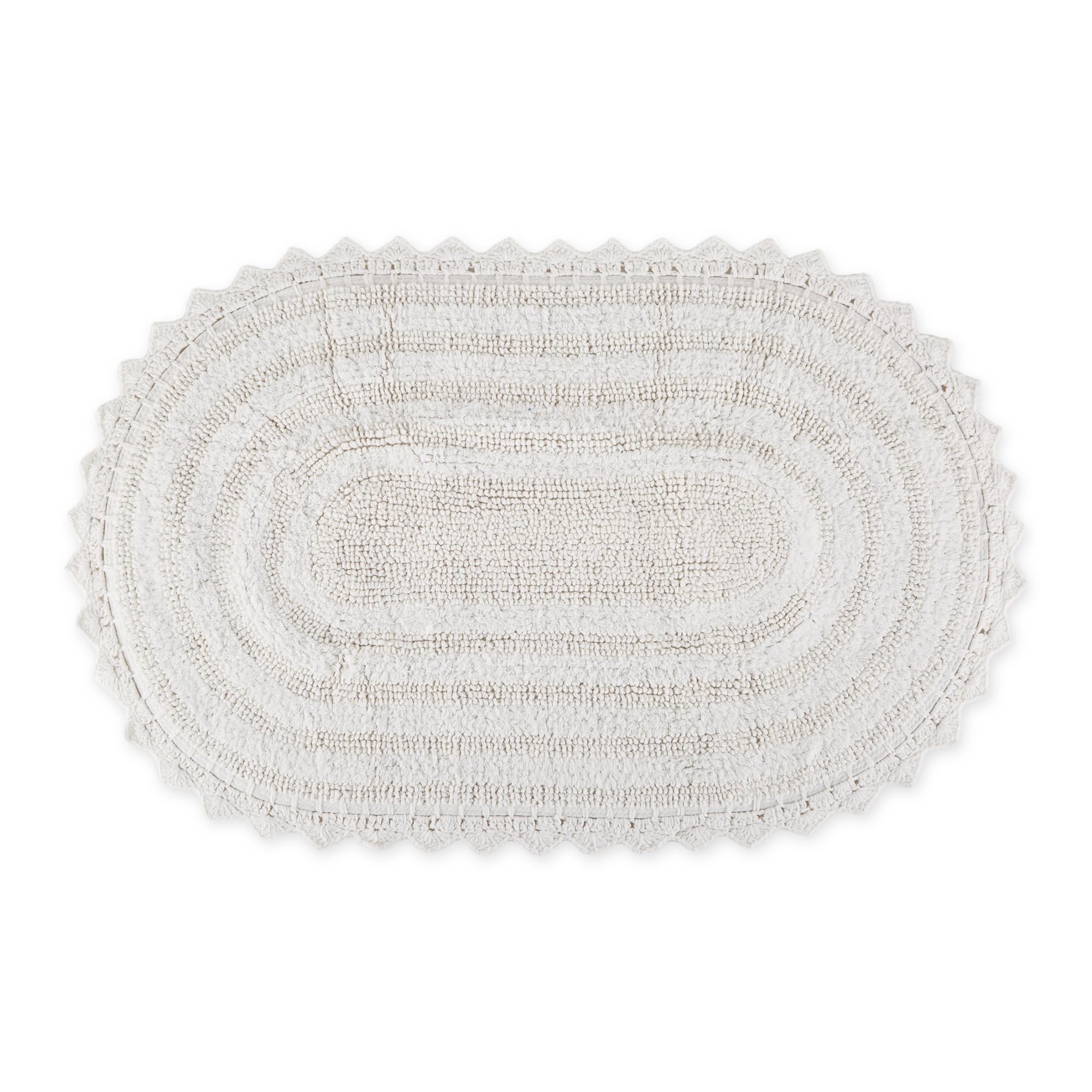 DII Crochet Collection Reversible Bath Mat, Small Oval, 17x24, White