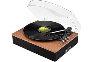 SoundBeast Retro Wooden Turntable with 3 Speed Vinyl Record Player, Built-in Stereo Speakers, Bluetooth, Aux in, USB Playback, & USB Recording to MP3