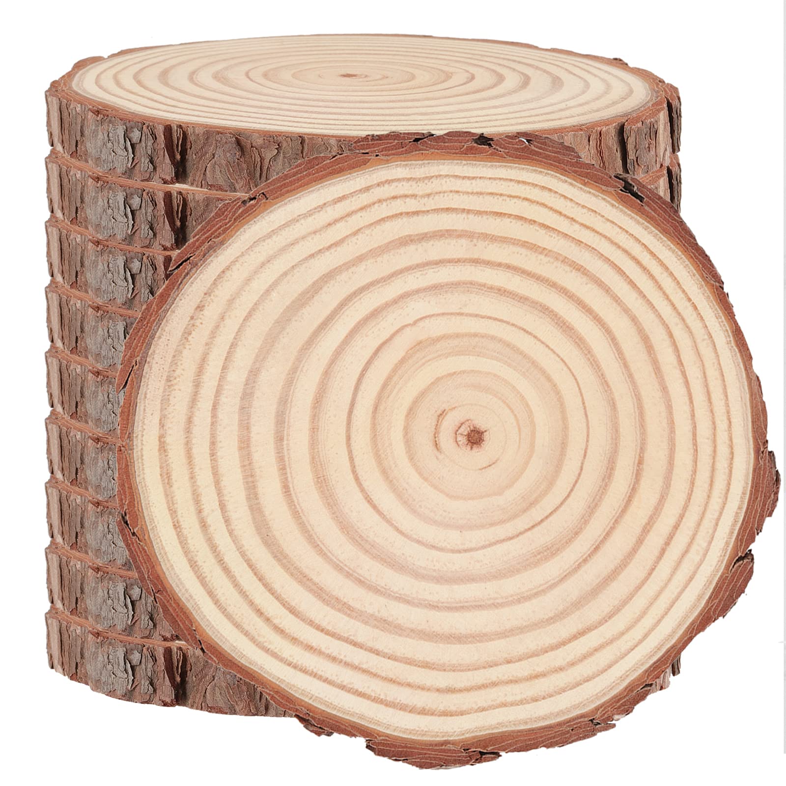 KOHAND 10 PCS 18-20cm Wood Slices, Unfinished Wood Rounds with Bark, Round Wooden Discs Circles for Crafts Christmas Ornaments Wedding Rustic Decoration DIY Handcrafts