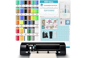 Silhouette America Cameo 5 Alpha (α) Smart Cutting Machine, Matte Black (Deluxe Bundle) - Includes Business Edition Software, 12 HTV, 24 Oracal Vinyl Rolls, PixScan Mat, Tool Kit & 25 Free Designs