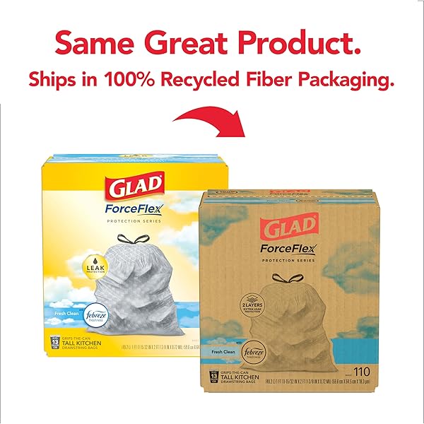 GLAD FORCEFLEX TALL KITCHEN DRAWSTRING TRASH BAGS, 13 GAL, FRESH CLEAN, 110 CT, PACK MAY VARY