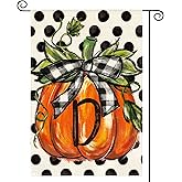 AVOIN colorlife Fall Monogram Letter D Garden Flag Polka Dot Pumpkin 12x18 Inch Double Sided Outside, Small Burlap Family Last Name Initial Yard Decoration