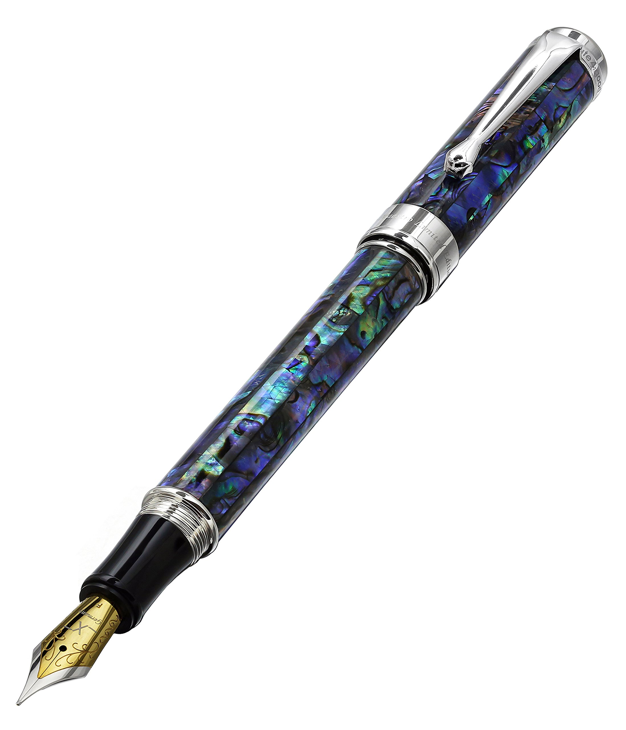 Xezo Maestro Fountain Pen, Fine Nib. Natural Abalone Sea Shell with Pure Platinum Plating. Handcrafted, Limited Edition, Serialized — image 1