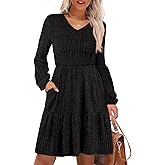 ANRABESS Women's Long Lantern Sleeve Ribbed Knit Dresses V Neck Casual 2025 Fall Winter Flowy Swing Tunic Sweater Short Dress