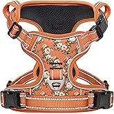 Timos Dog Harness, No Pull Dogs Harness 3 Snap Buckles Adjustable Reflective No Choke Pet Vest for Small Dog with Soft Padded Control Training Handle for Outdoor Training,Flower Orange, S