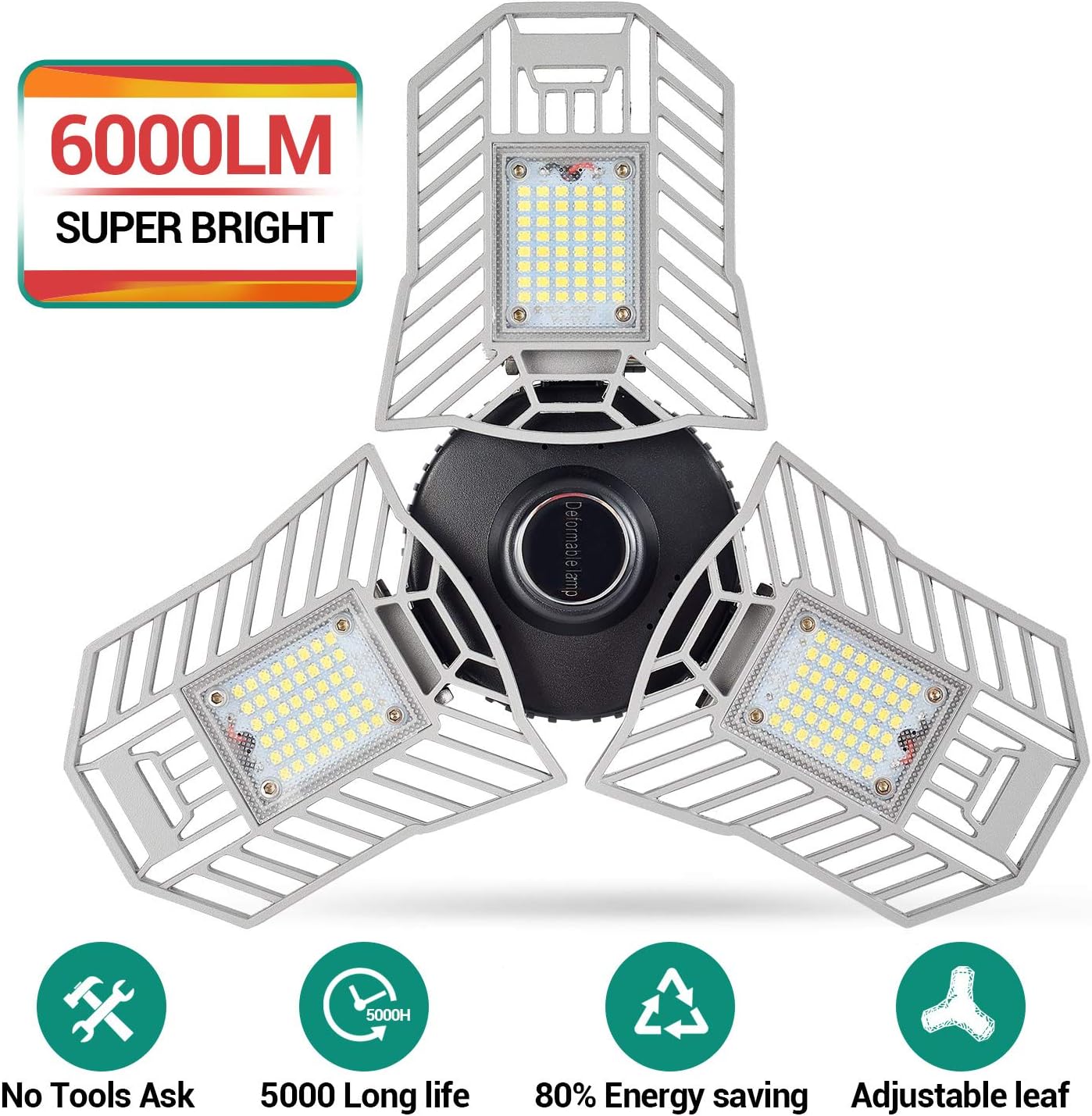 LED Garage Lights Ceiling Lights 60W 6000Lumen with Adjustable Panels