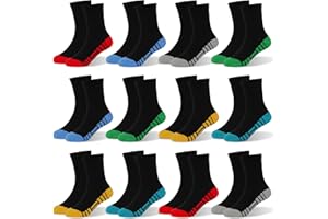 SPTRAMLE 12 Pairs Boys Crew Socks, Kids Athletic Socks for Toddler Boys (1-14 Years) Calf Cotton Sock School Running Sports