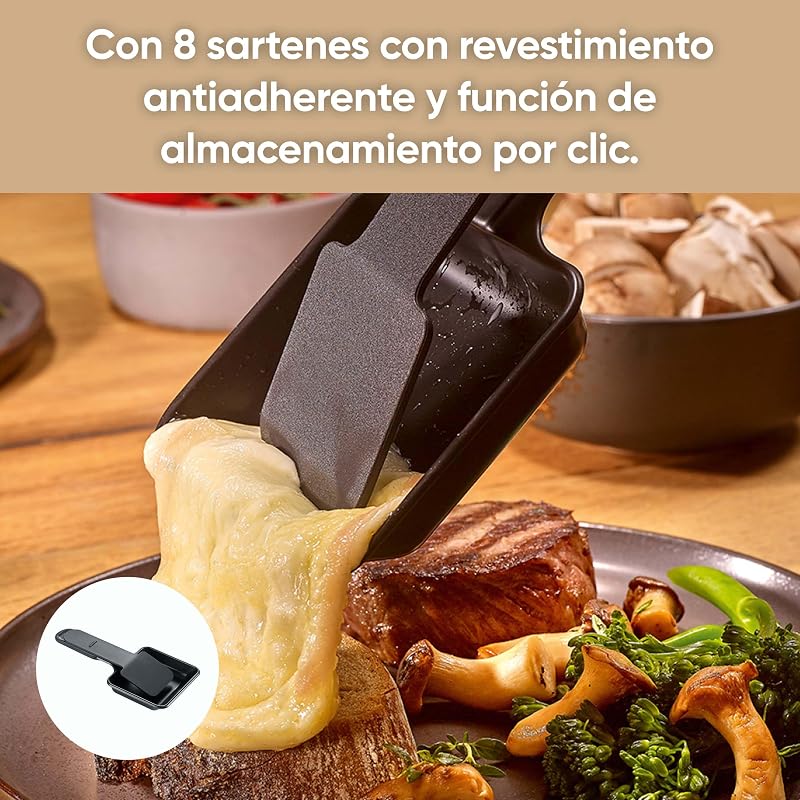 - Grelhador raclette com pedra natural e grelha com 8 tabuleiros com revestimento antiaderente 1300 W Preto RG 2366